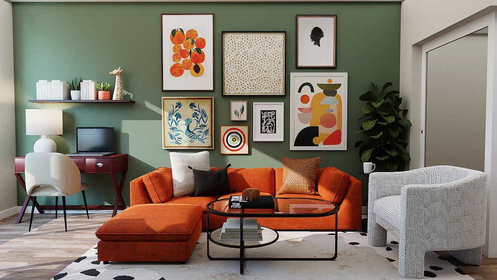 warm orange sofa in living room