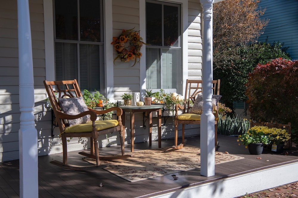 front porch with fall decorations